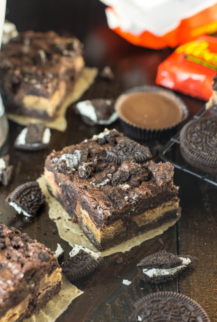 peanut butter cup stuffed oreo brownies