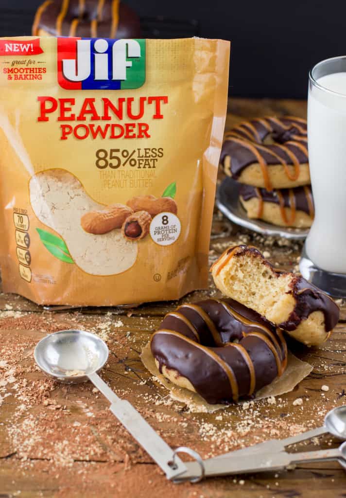 Baked Peanut Butter Donuts made with Jif Peanut Powder -- SugarSpunRun