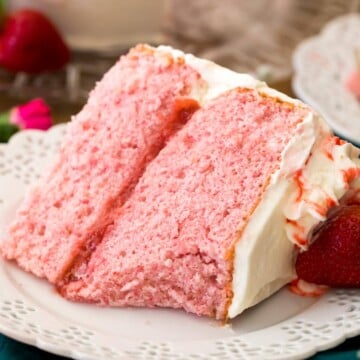 pink strawberry cake on white plate