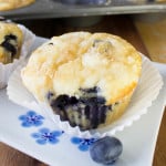muffin on blue and white plate