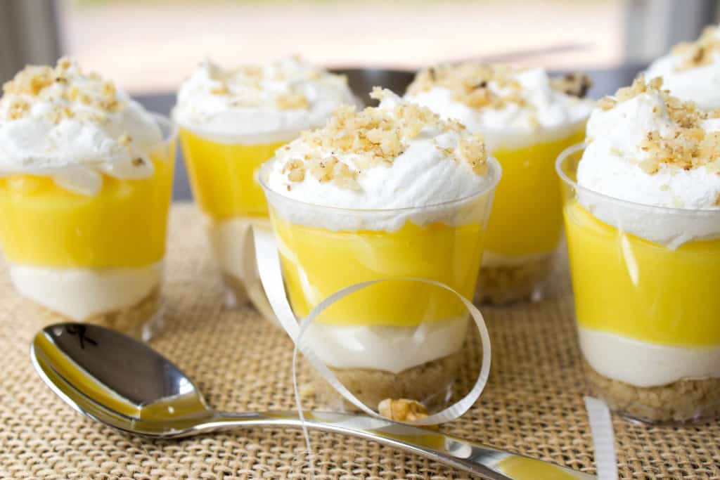 Lemon Lush Dessert in shot glasses