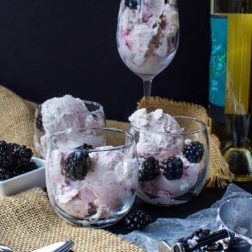 moscato ice cream with blackberries in various glasses