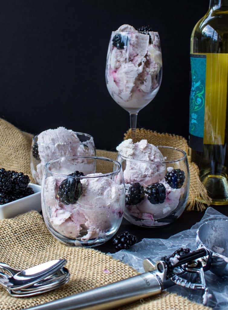 Moscato Blackberry Ice Cream in various glasses
