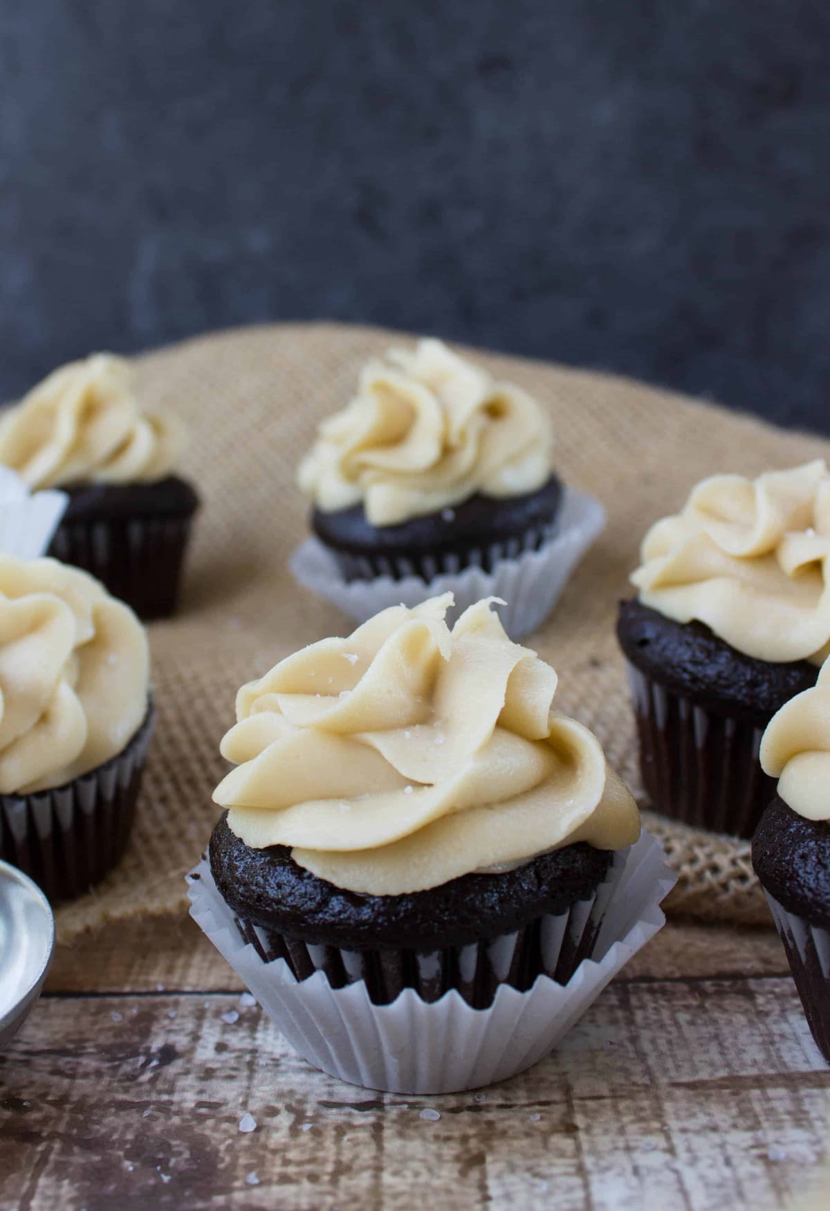 Dark chocolate mini cupcake with salted caramel frosting-12