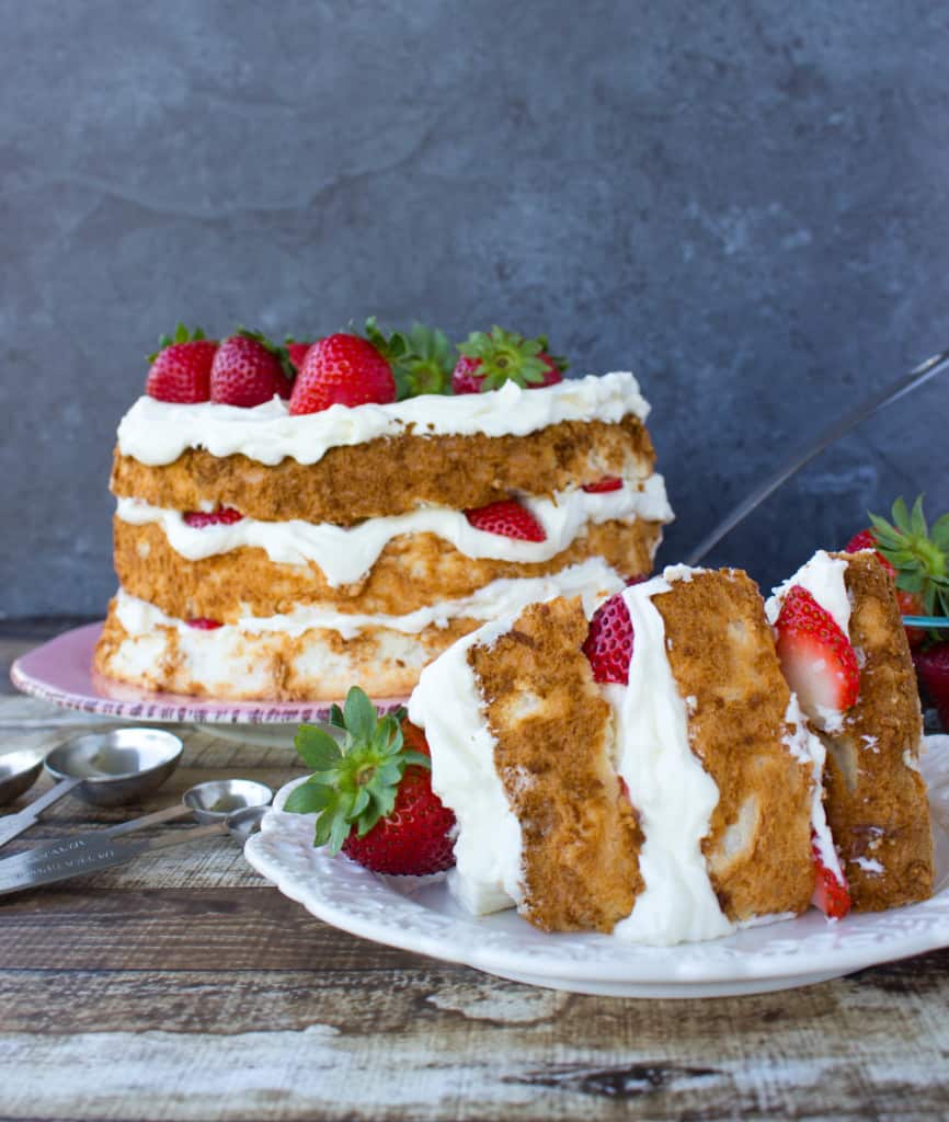 Lemon Layered Angel Food Cake on plates