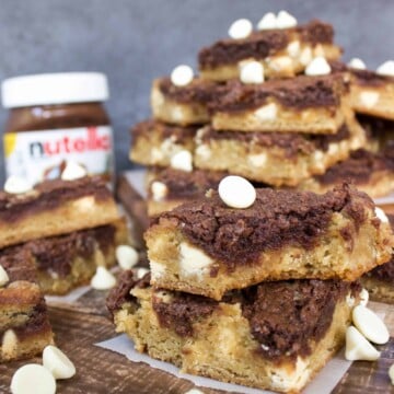 stack of nutella swirl blondies