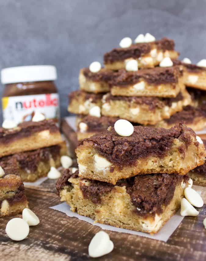 stack of nutella swirl blondies
