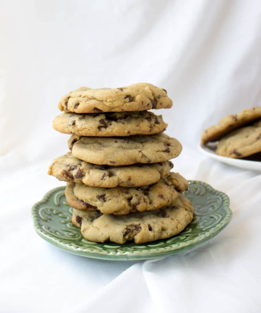 Cookies stacked on green plate