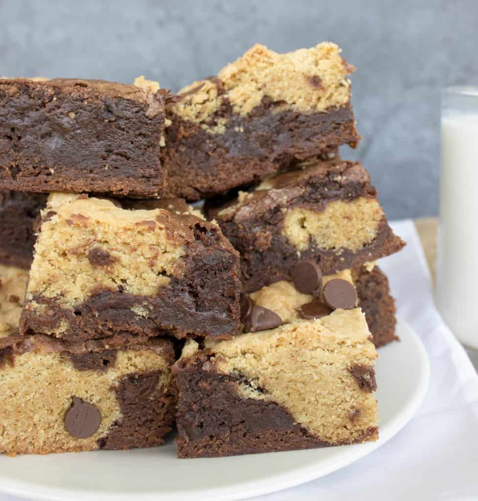 stack of chocolate chip cookie/brownie bars