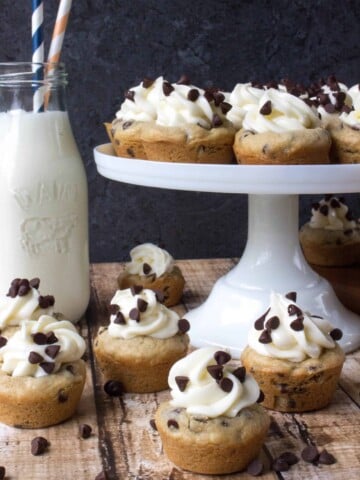 cookie cups with cheesecake filling and chocolate chips