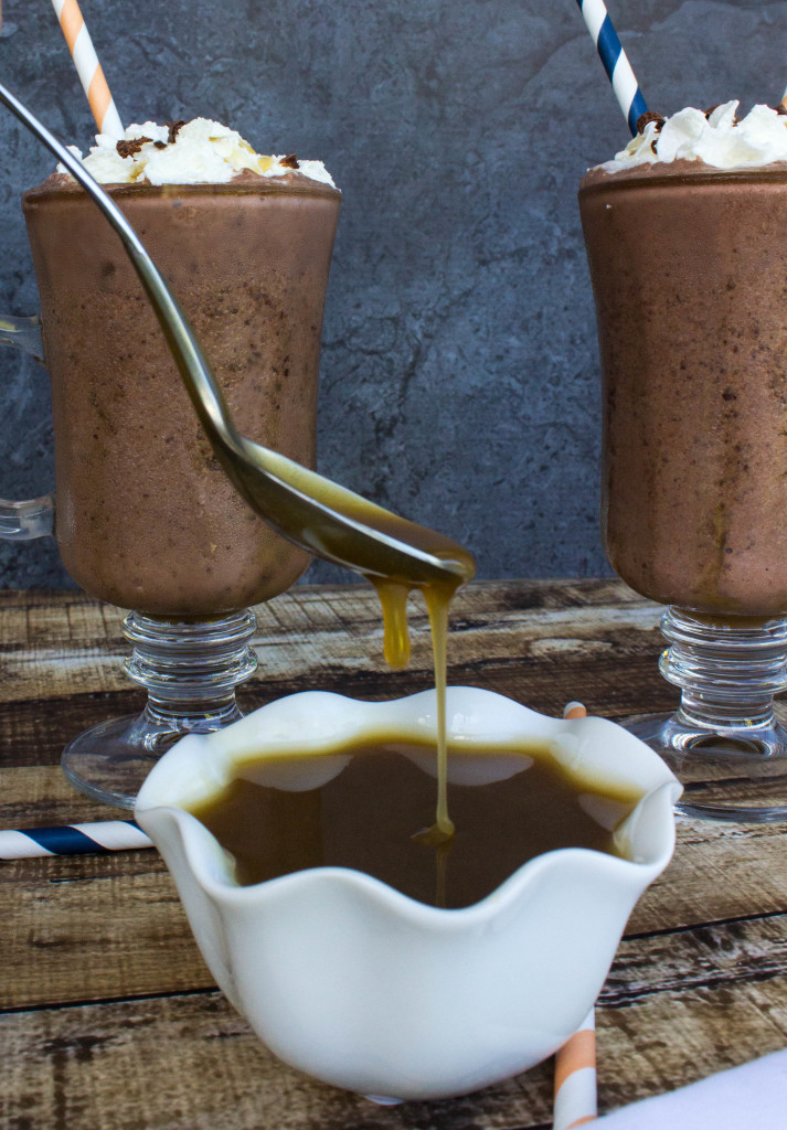 Dark Chocolate Milkshakes with Salted Caramel Sauce Sugar Spun Run
