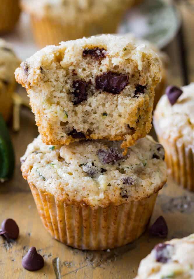 Chocolate Chip Zucchini Muffins -- look at that melty chocolate!
