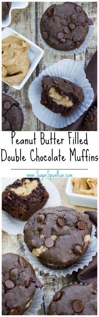 Peanut Butter Filled Double Chocolate Muffins SugarSpunRun
