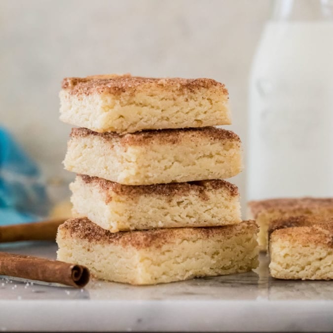 stack of snickerdoodle blondies on marble