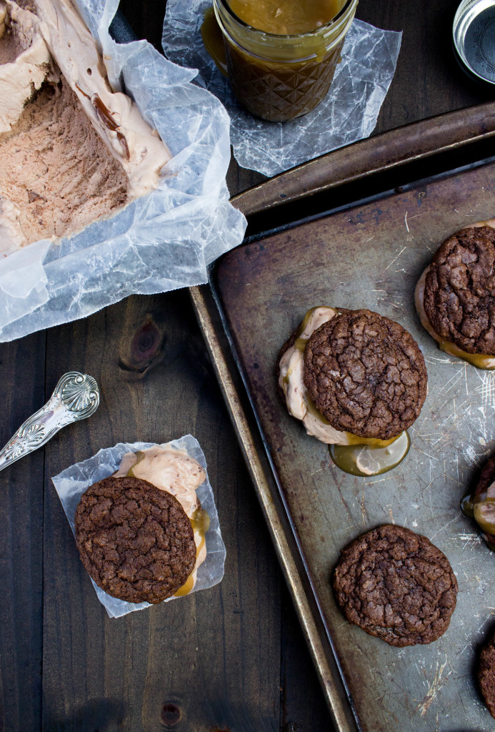Brownie Cookie Nutella Ice Cream Sandwiches with Salted Caramel Sugar