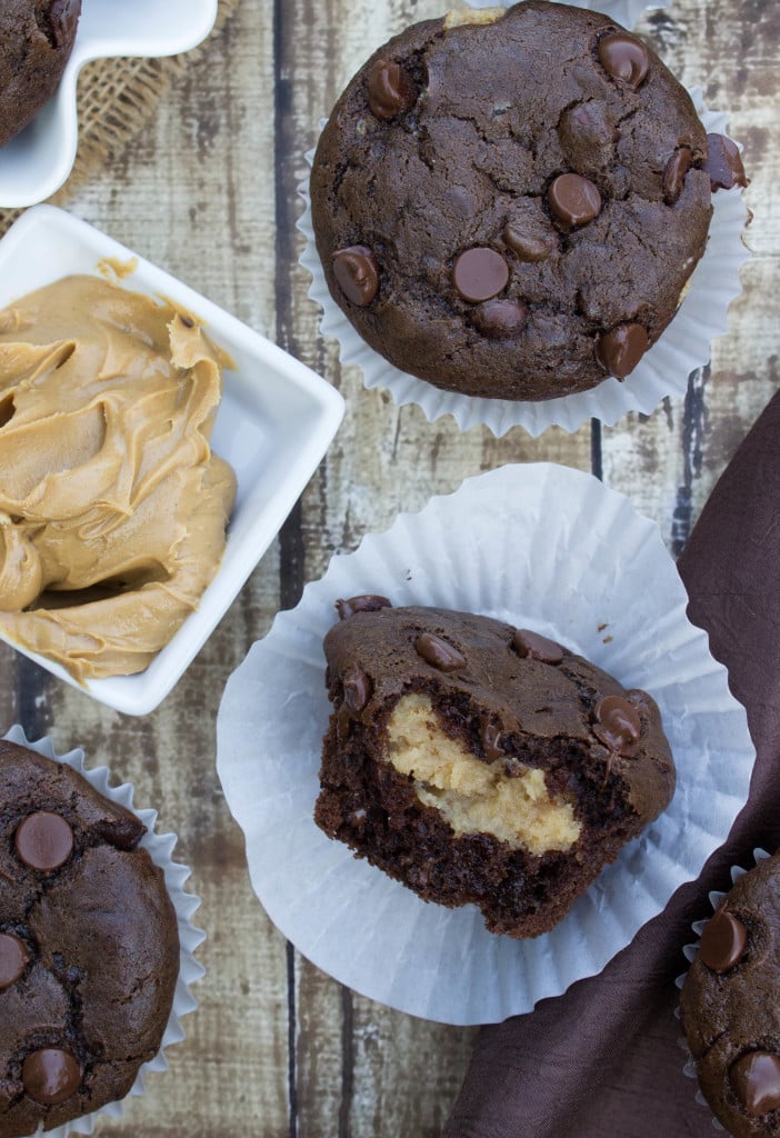 Peanut butter filled chocolate muffins