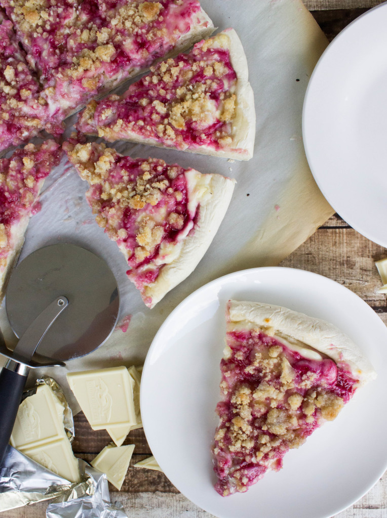 Raspberry Cheesecake White Chocolate Dessert Pizza with Streusel Crumb Topping