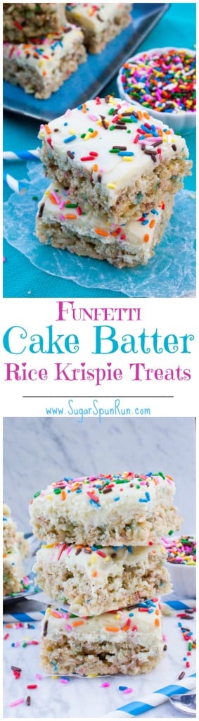 Funfetti Cake Batter Rice Krispie Treats with a Cake Batter Fudge Frosting