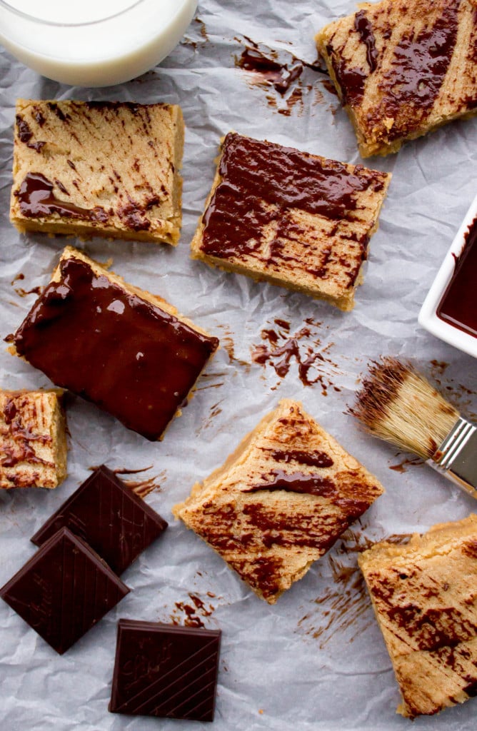 Peanut Butter Blondie Bars--brushed with dark chocolate