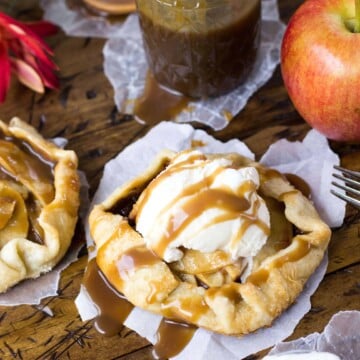 apple galette with ice cream and caramel