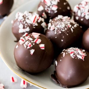 Peppermint oreo truffles on plate