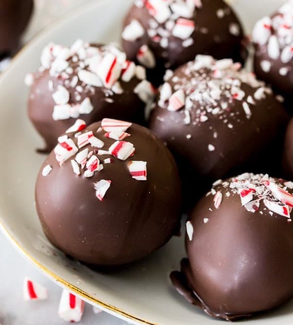 Peppermint oreo truffles on plate