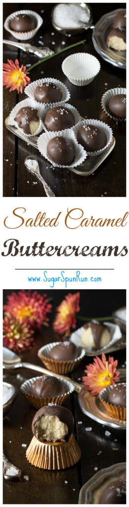 Salted Caramel Buttercreams--these are so easy! You make your own caramel but it's foolproof! SugarSpunRun.com