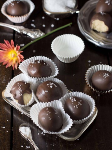 Salted caramel buttercream candies covered in chocoalte