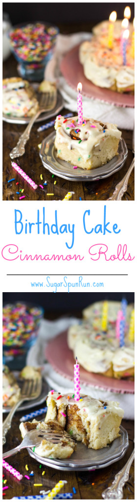 Funfetti Birthday Cake Cinnamon Rolls -- www.SugarSpunRun.com