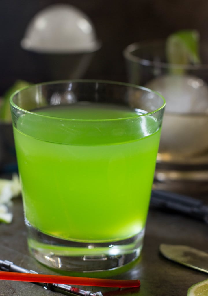 green midori sour in glass