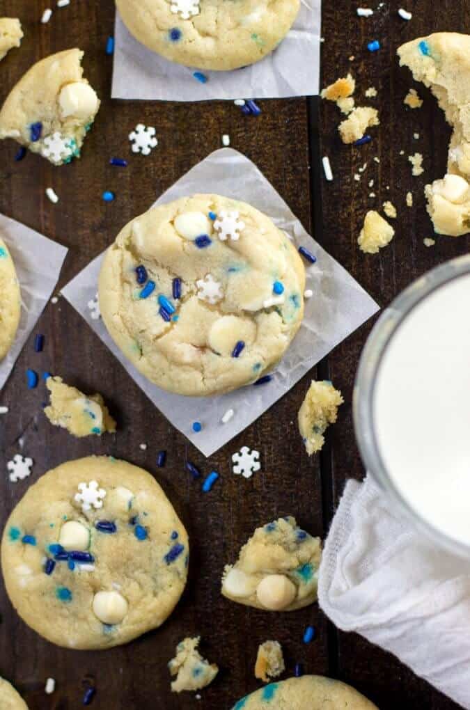 cookies with blue and white sprinkles
