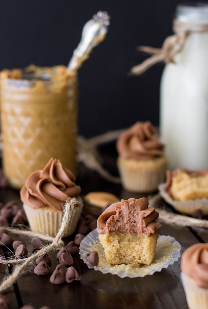 Mini Peanut Butter Cupcakes with Milk Chocolate Buttercream Sugar