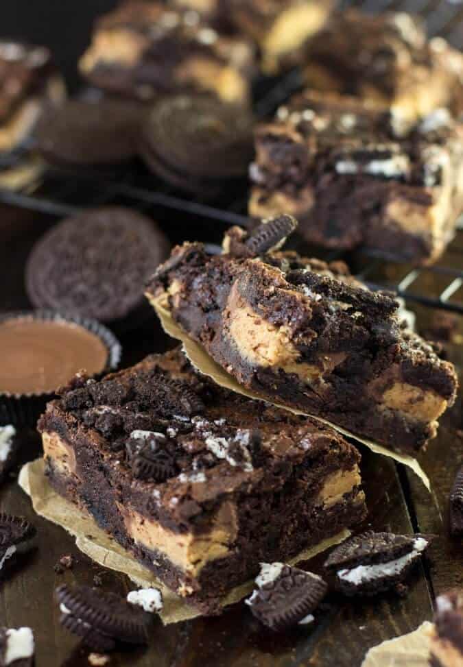 Peanut butter cup stuffed oreo brownies