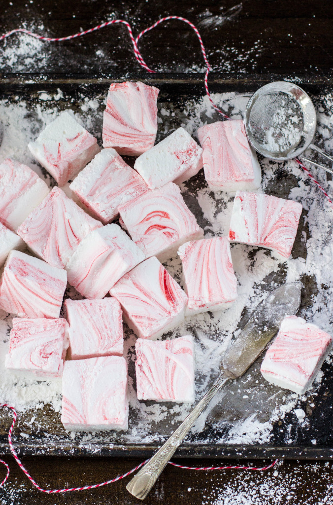Homemade Peppermint Marshmallows dipped in white chocolate