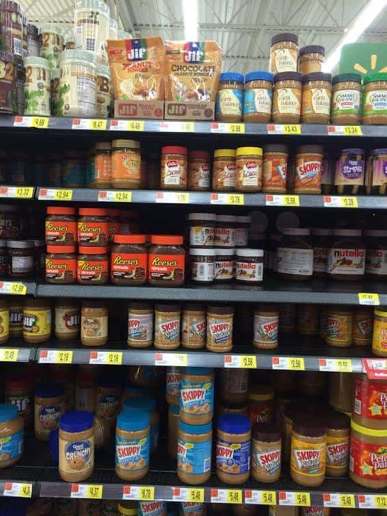 peanut butter shelf in WalMart