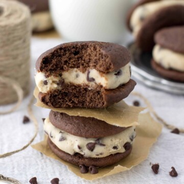 Stack of two cookie dough whoopee pies