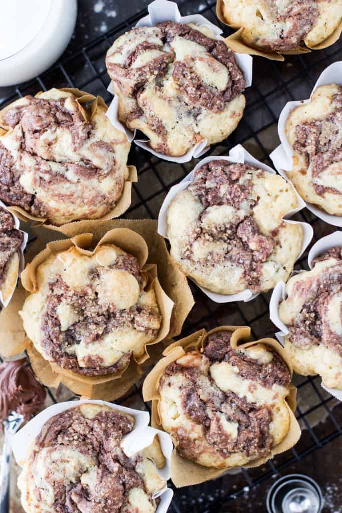 Nutella swirl muffins -- fluffy delicious muffins with white chocolate chips -- SugarSpunRun