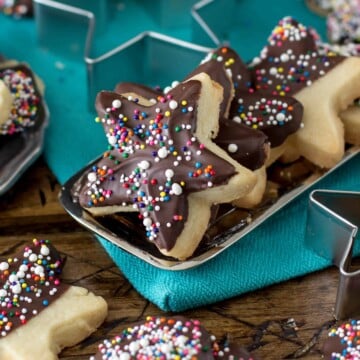 Chocolate covered sprinkle cookies