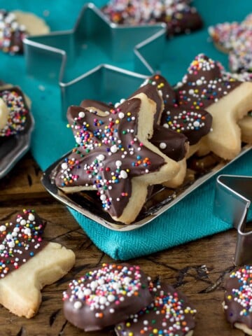 Chocolate covered sprinkle cookies