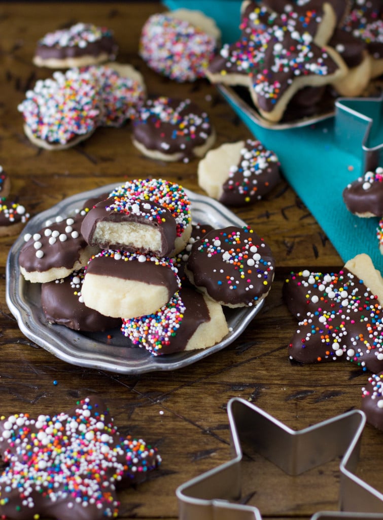 Chocolate covered butter cookies on plate