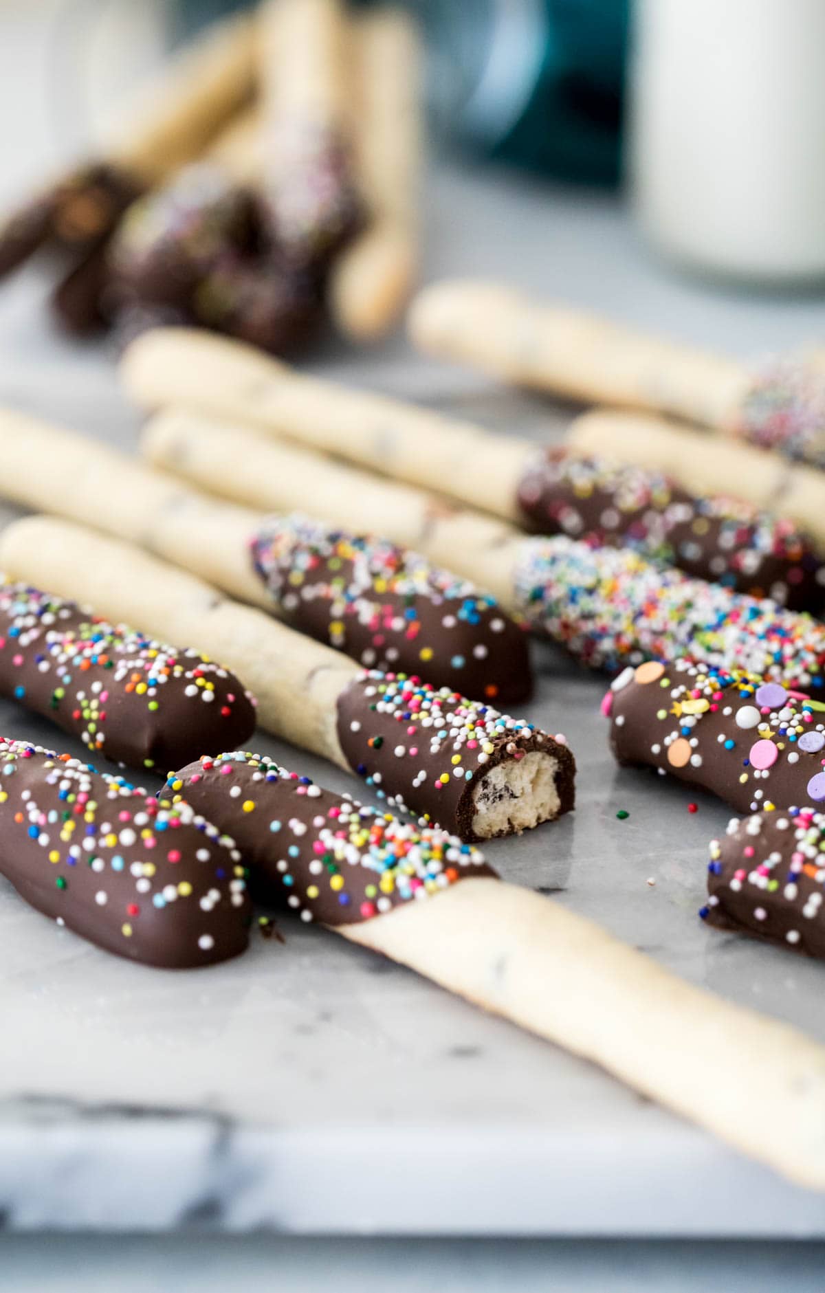 cookie sticks that have been dipped in chocolate