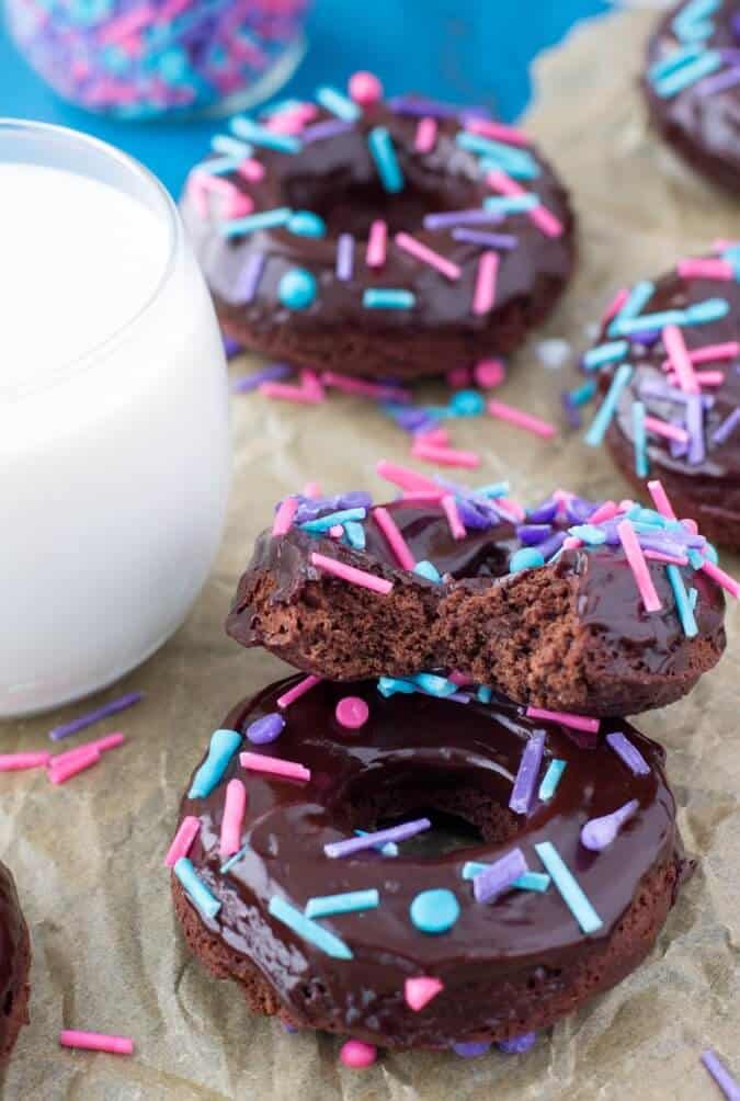 Baked Chocolate Donuts with sprinkles