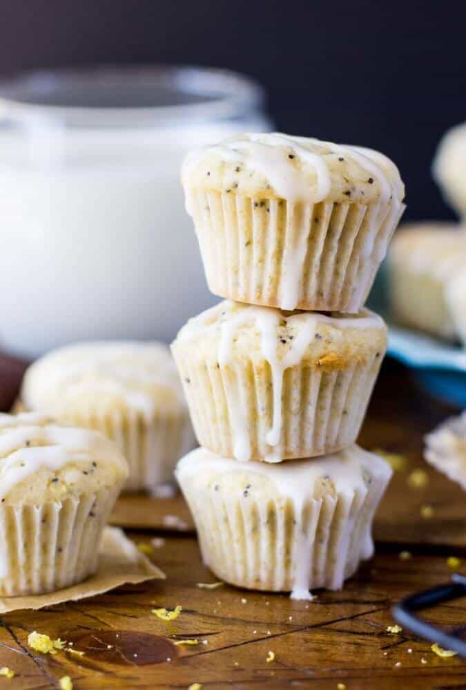 stack of three mini Lemon Poppyseed Muffins 