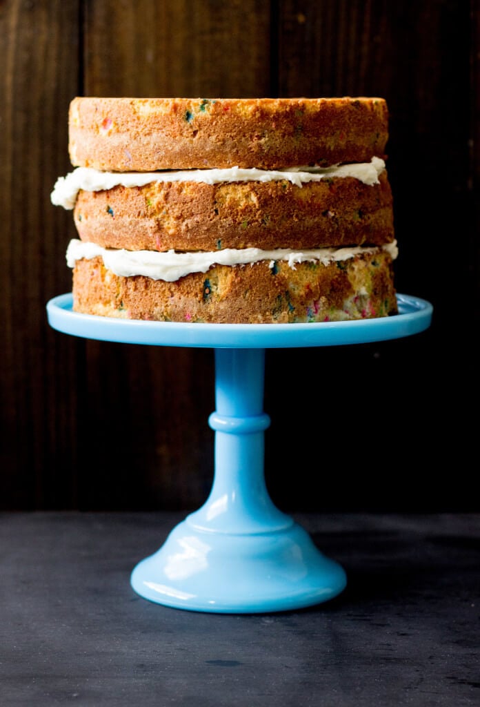 Freshly baked stack of funfetti cake layers || Sugar Spun Run