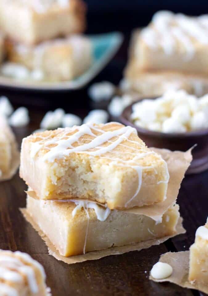 Stack of two white chocolate blondies