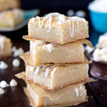 Stack of four white chocolate blondies