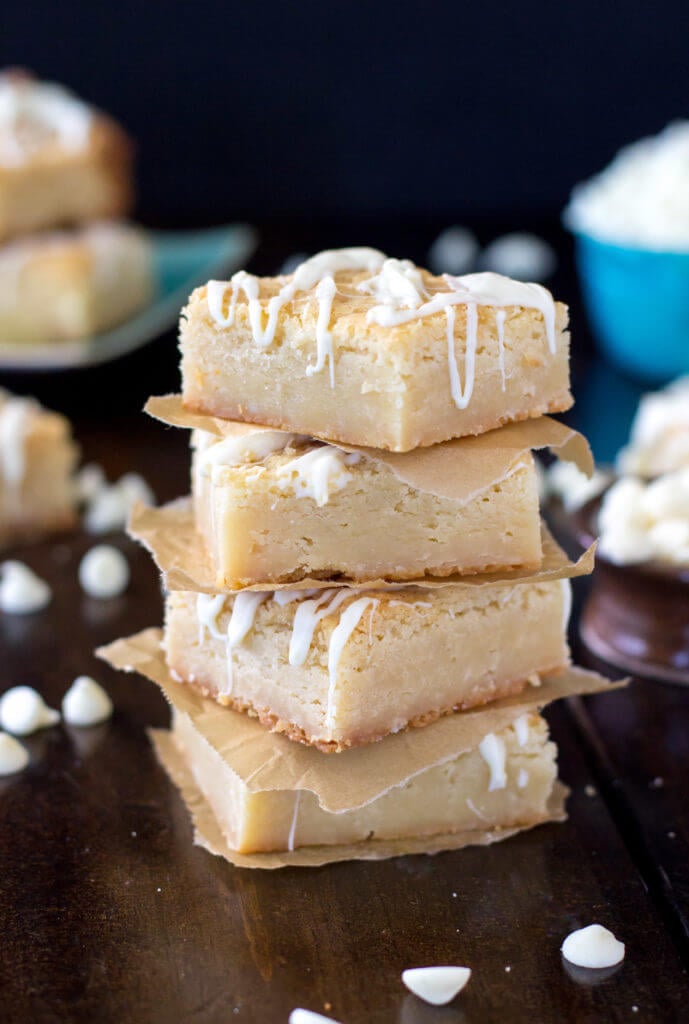 Stack of four white chocolate blondies