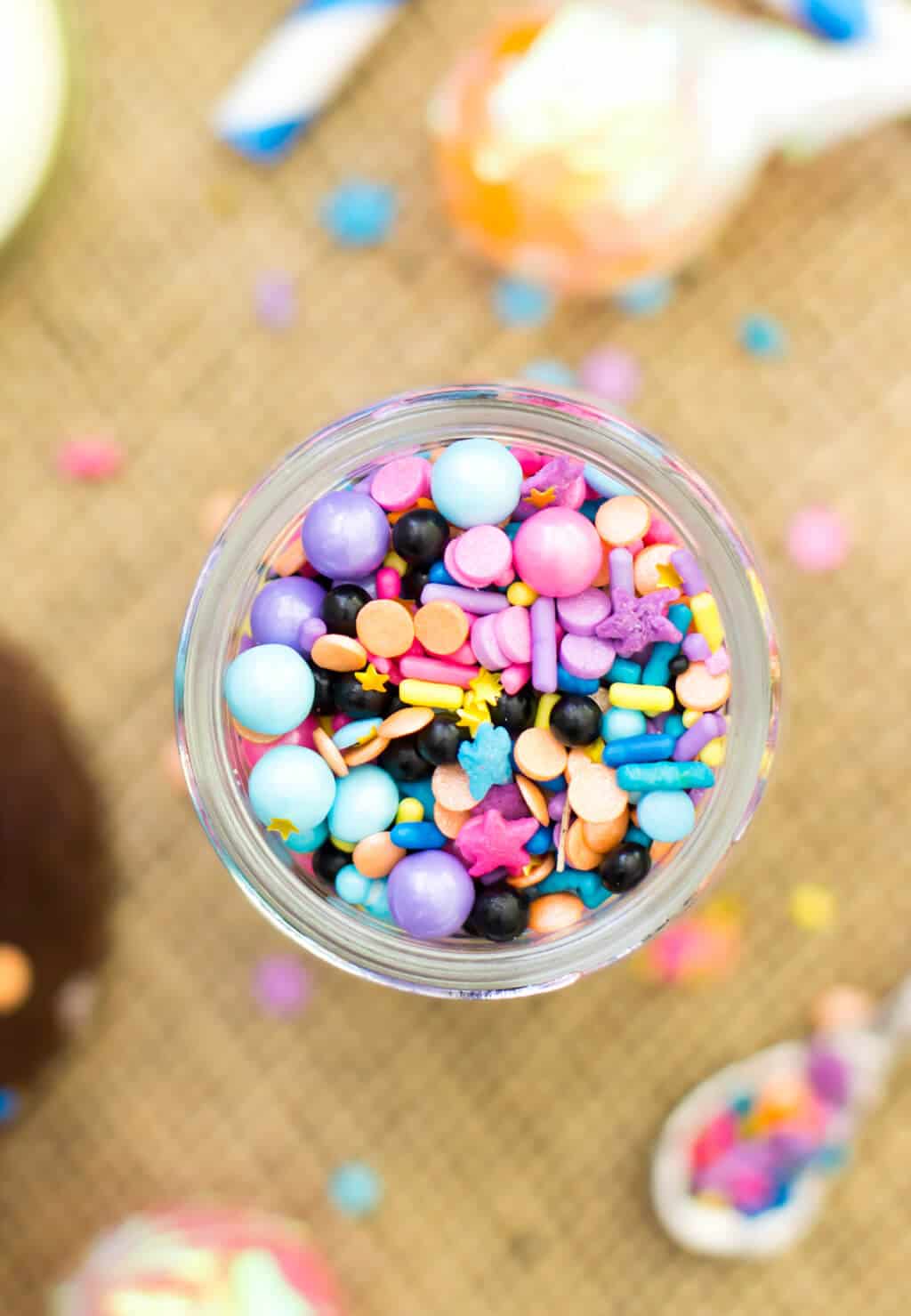 A jar of colorful sprinkles