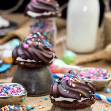 High hat cookies topped with colorful sprinkles