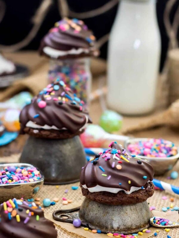 High hat cookies topped with colorful sprinkles
